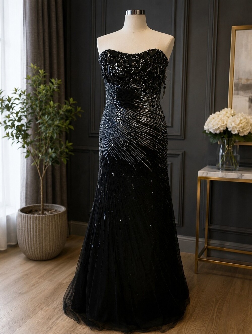 Jovani Strapless Beaded Mermaid Evening Prom Gown Dress